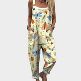 Salopette mit Aquarell-Blumen Creme