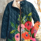 Wilma™ | Steppjacke mit Blumen auf Marine