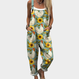 Overalls mit Sonnenblumen und Hühnern