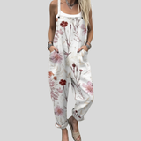 White Overalls with Red Flowers