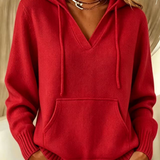 Sanfter Kapuzen-V-Ausschnitt Pullover