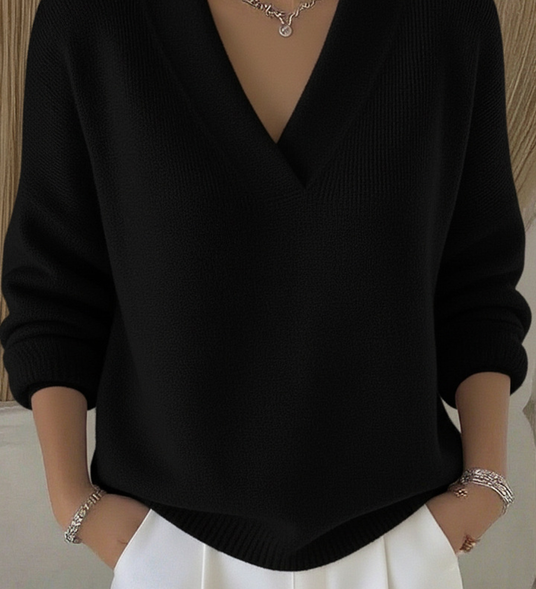 Sanfter V-Ausschnitt Pullover