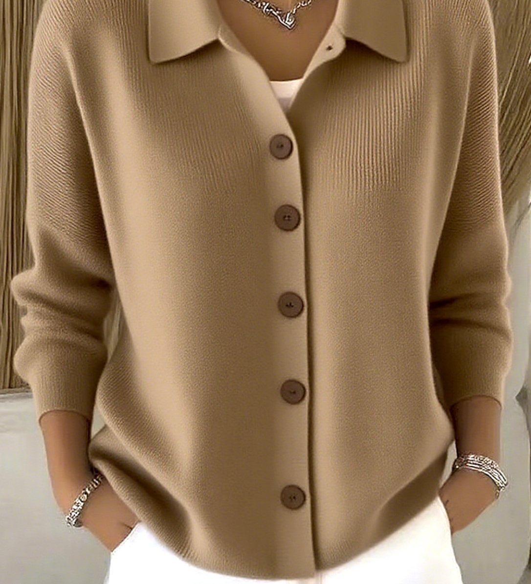 Sanfter Kragen Knopf-Pullover