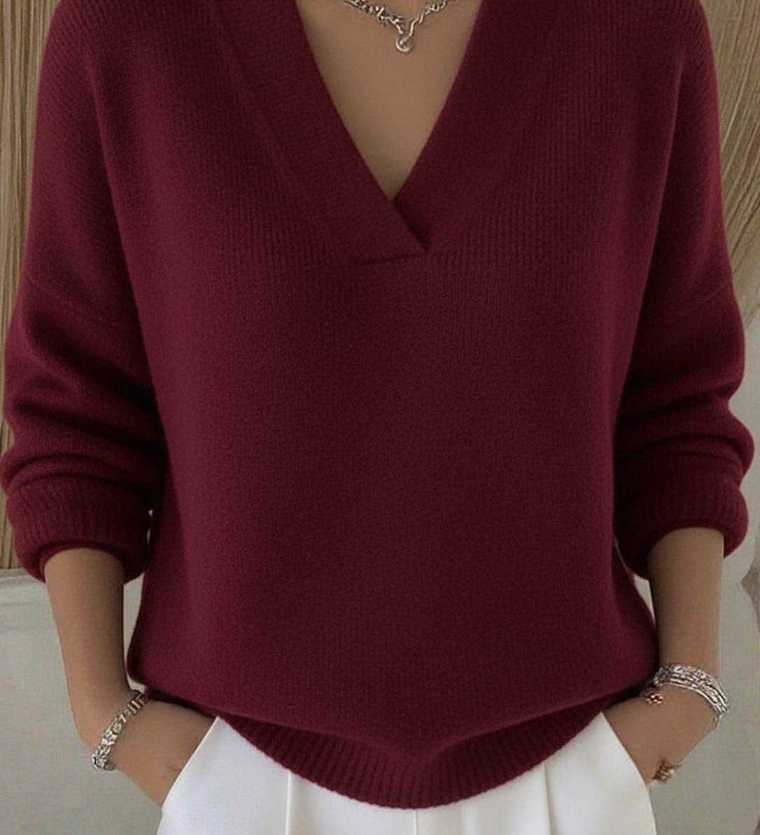 Sanfter V-Ausschnitt Pullover
