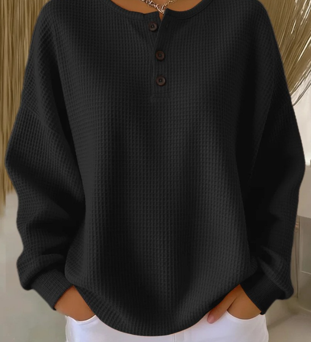 Sanfter Strukturierter Knopf-Pullover