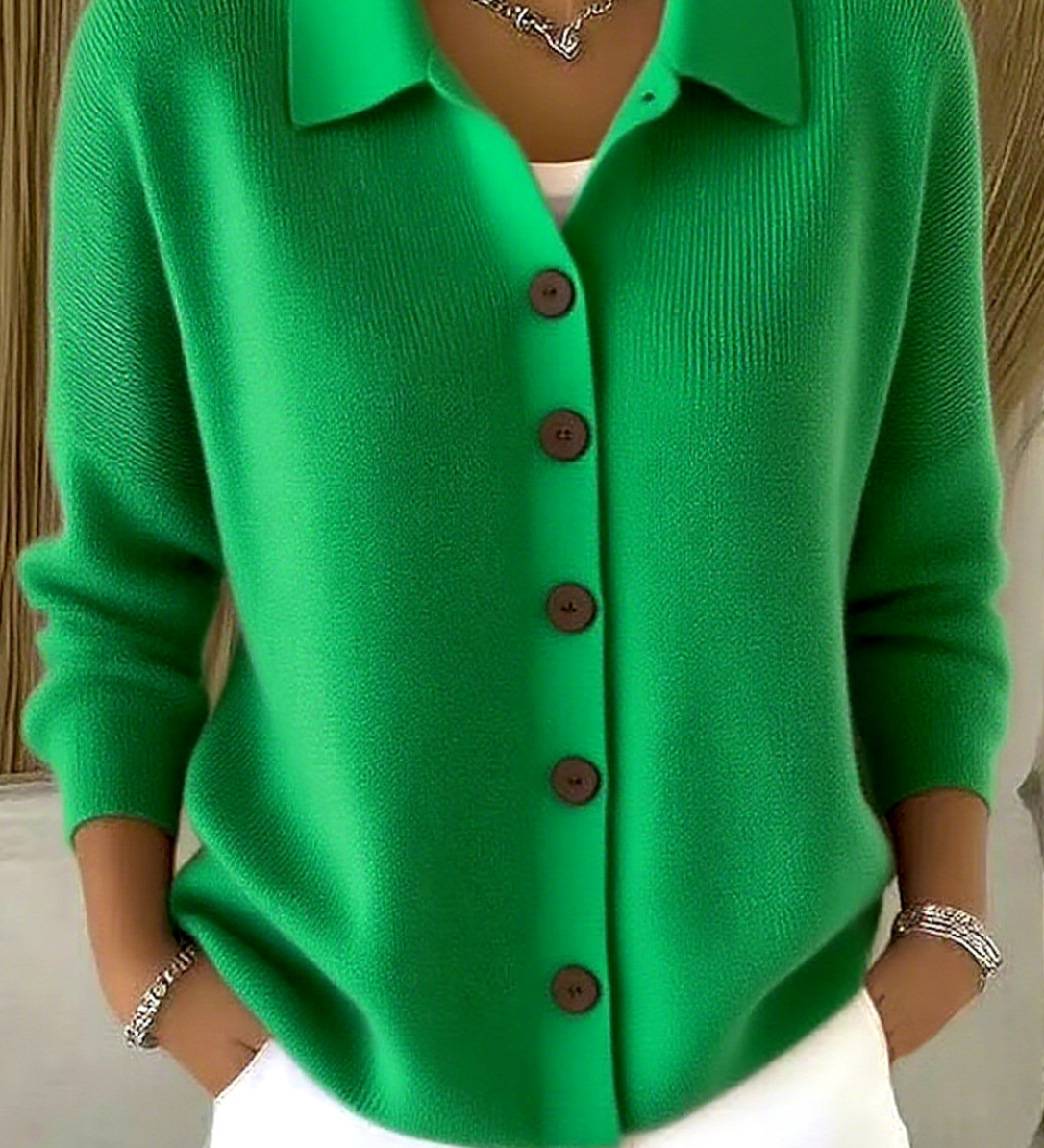 Sanfter Kragen Knopf-Pullover