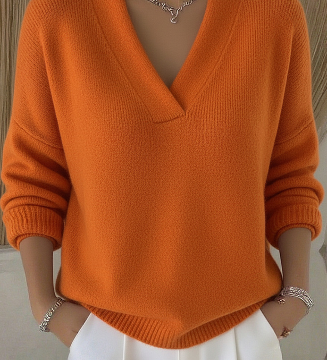 Sanfter V-Ausschnitt Pullover
