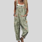 Salbeigrüne Latzhose mit Blumenmuster