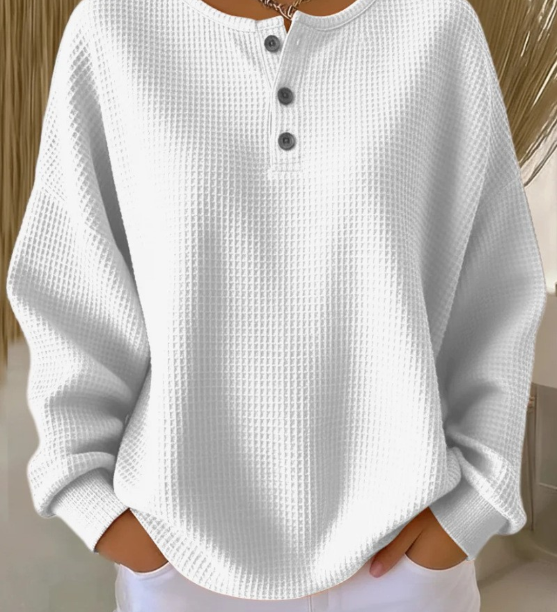 Sanfter Strukturierter Knopf-Pullover