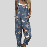 Gänse-Motiv Latzhose Blau