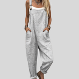 Graue Latzhose mit Blumenmuster