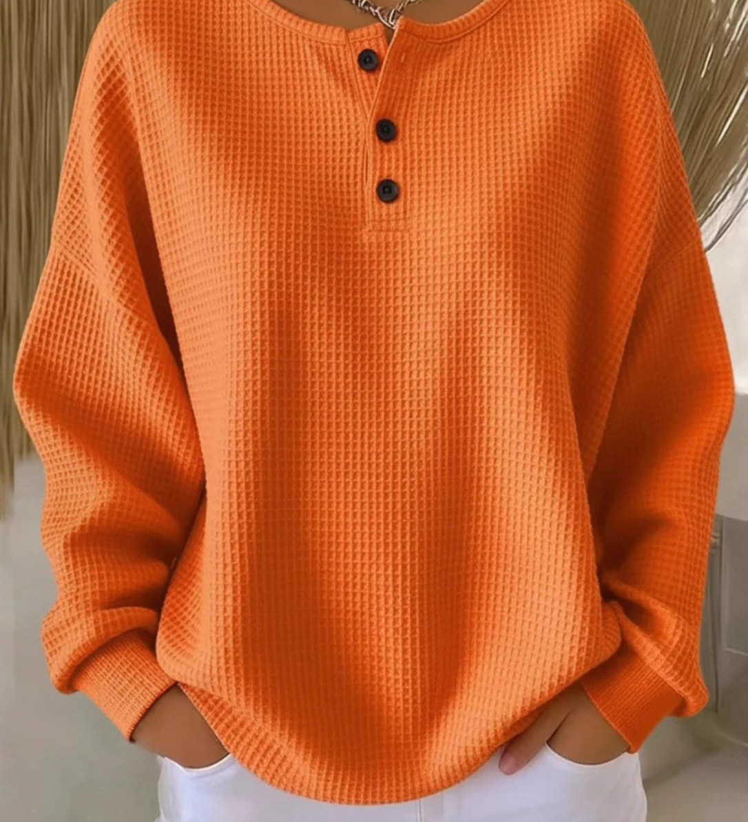 Sanfter Strukturierter Knopf-Pullover