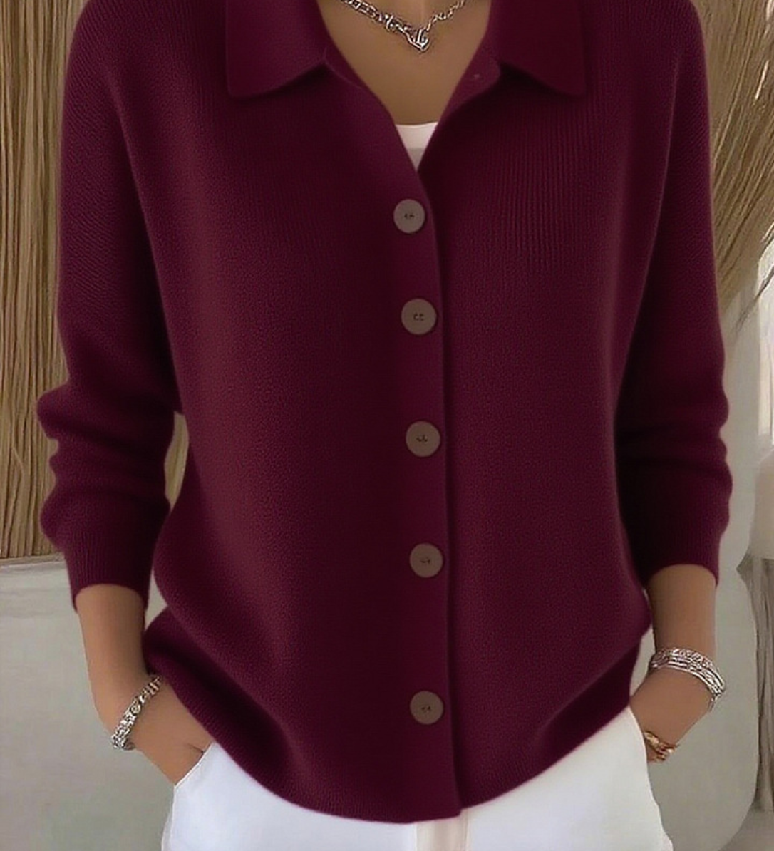 Sanfter Kragen Knopf-Pullover