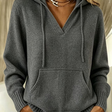 Sanfter Kapuzen-V-Ausschnitt Pullover