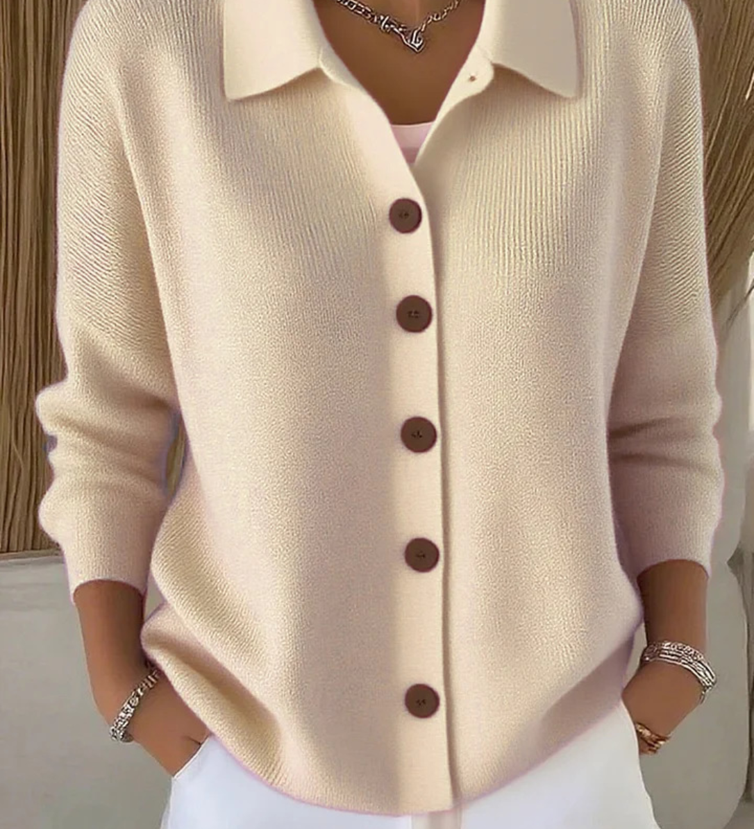 Sanfter Kragen Knopf-Pullover