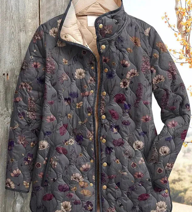 Mechthild™ | Steppjacke mit Blumenmuster in Grau