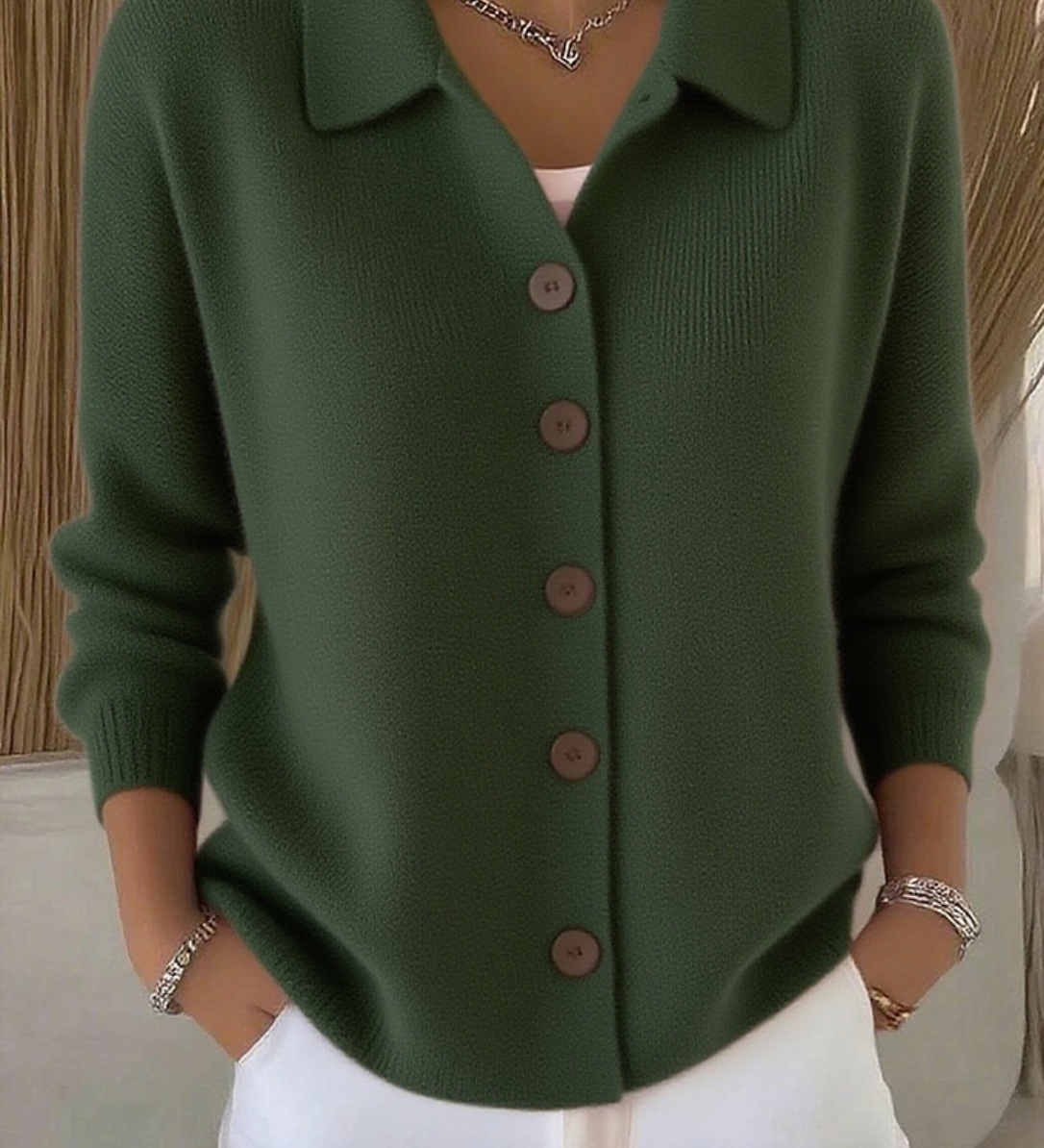 Sanfter Kragen Knopf-Pullover