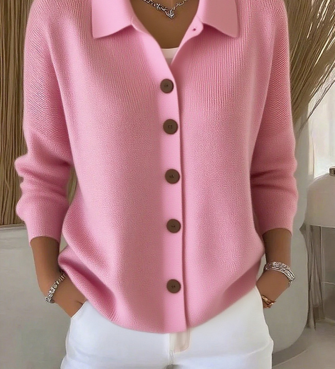 Sanfter Kragen Knopf-Pullover