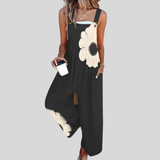Schwarze Latzhose mit großer Blume