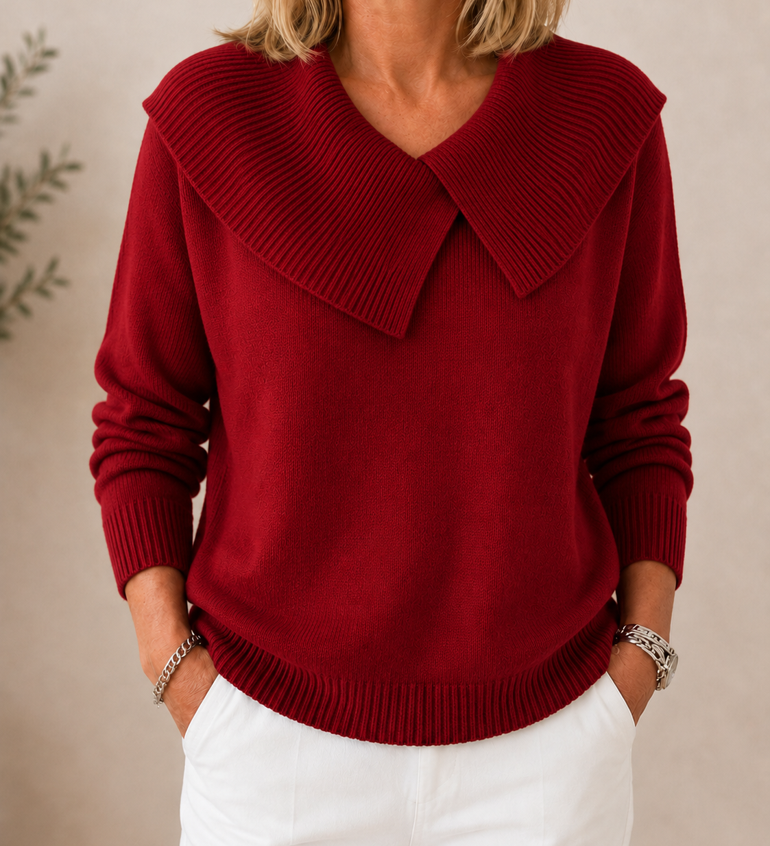 Sanfter weiter Kragenpullover