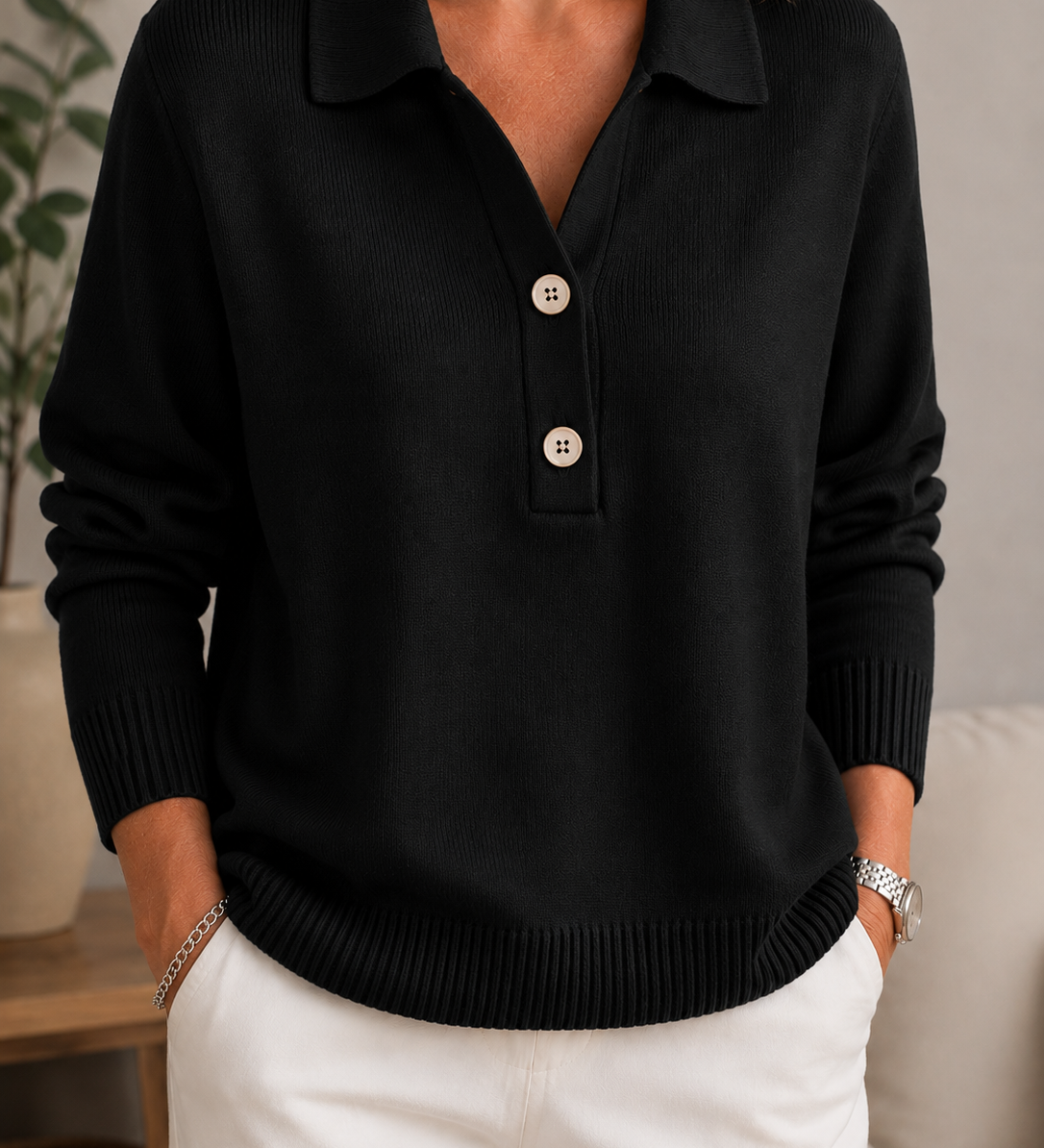 Sanfter Kragen Button-Pullover