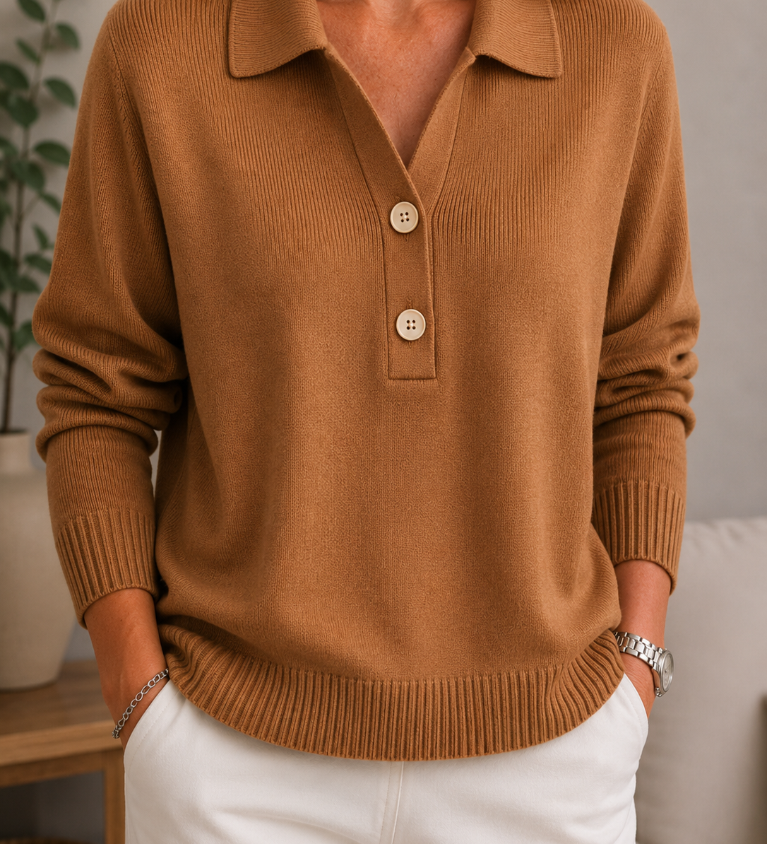 Sanfter Kragen Button-Pullover
