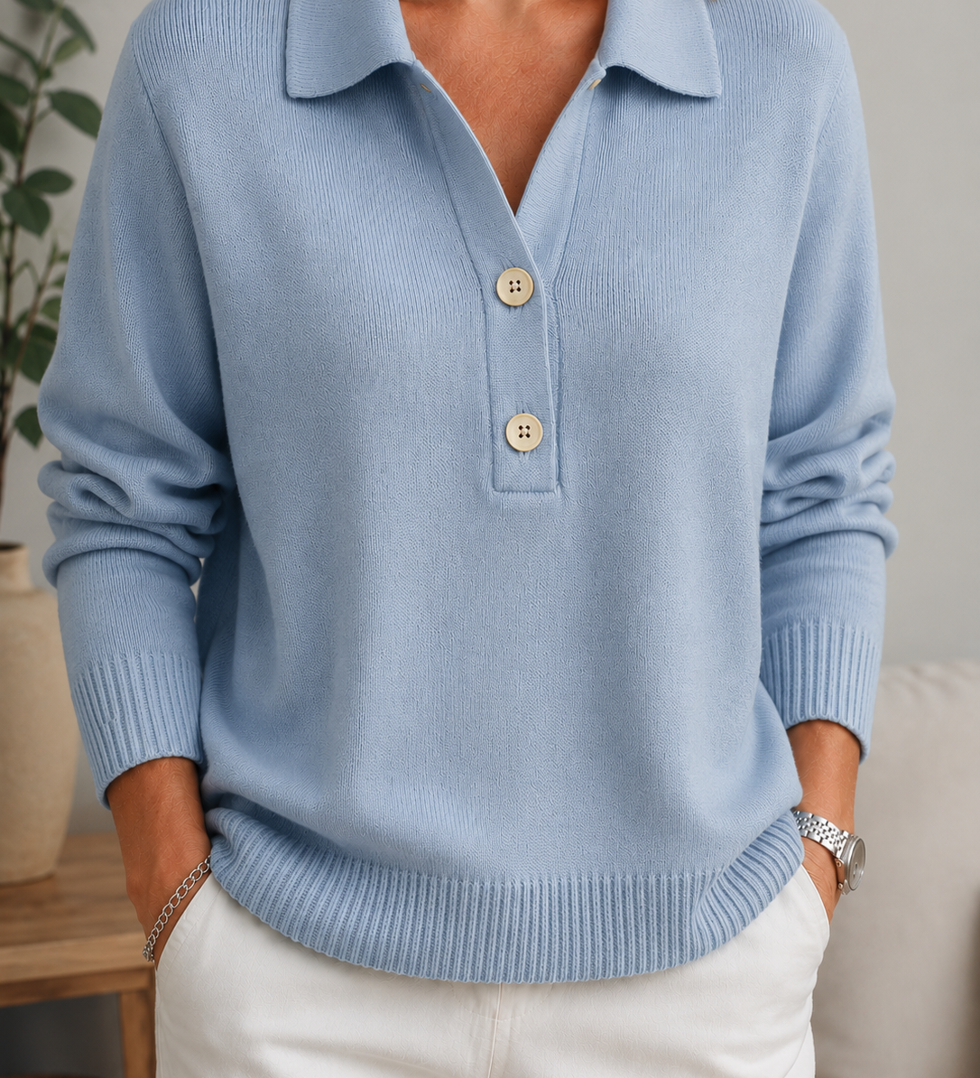 Sanfter Kragen Button-Pullover
