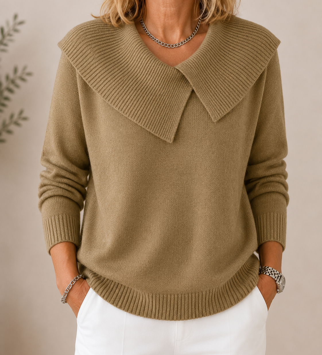 Sanfter weiter Kragenpullover