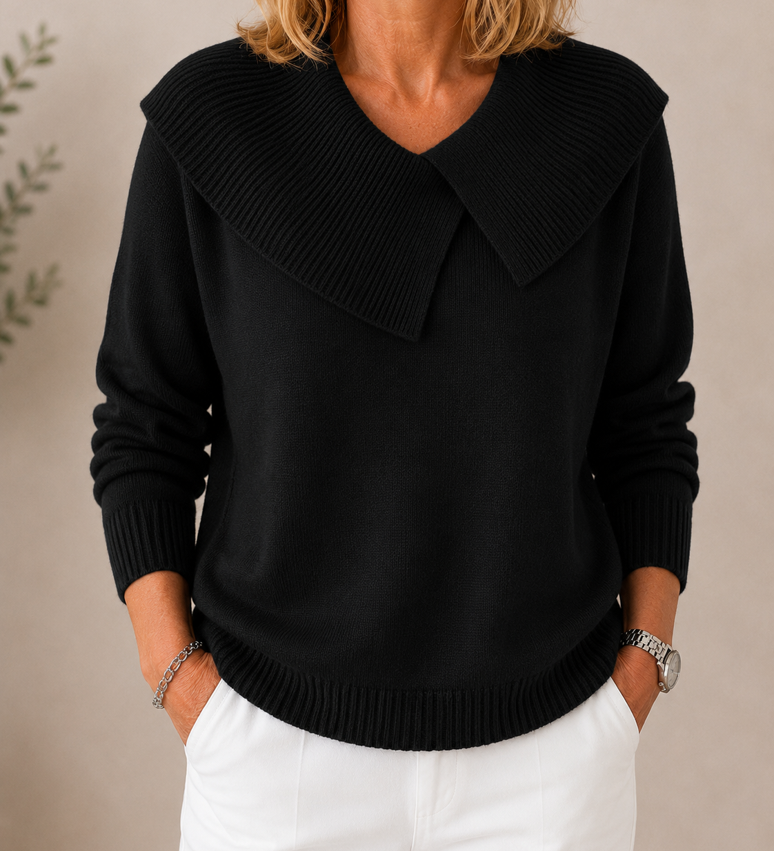 Sanfter weiter Kragenpullover