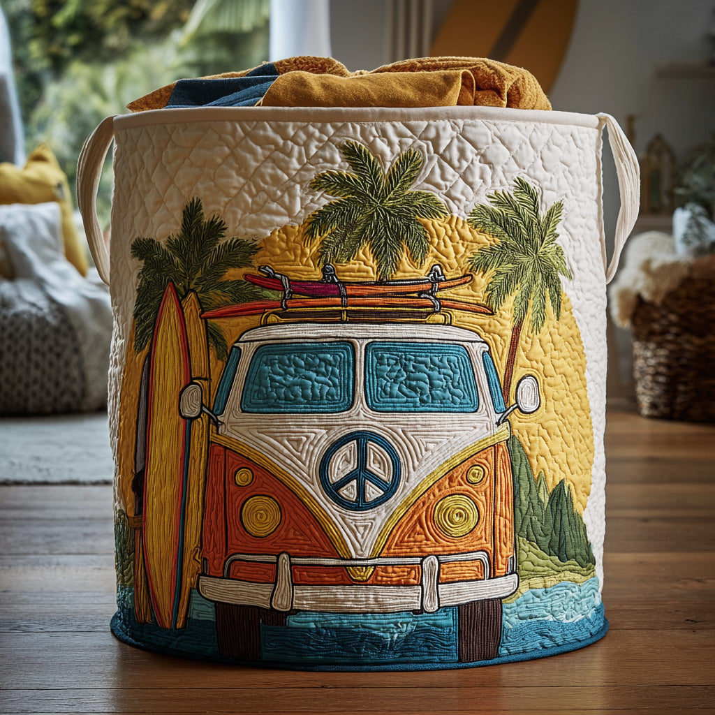 Gesteppter Wäschekorb – im bunten Hippie-Stil