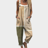 Gestreifte Latzhose in Beige und Oliv