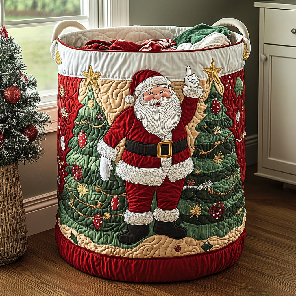 Gesteppter Wäschekorb – mit Weihnachtsmann