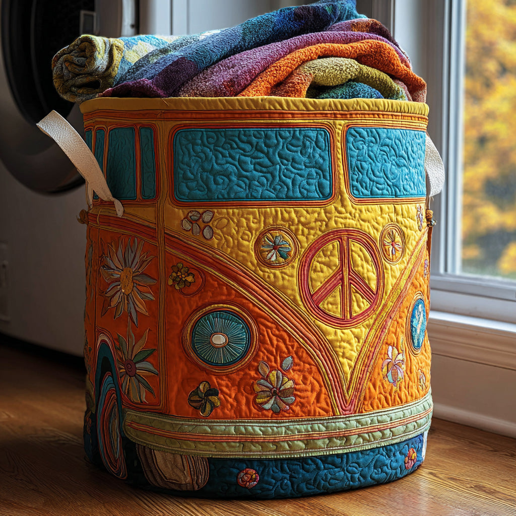 Gesteppter Wäschekorb – im bunten Hippie-Stil