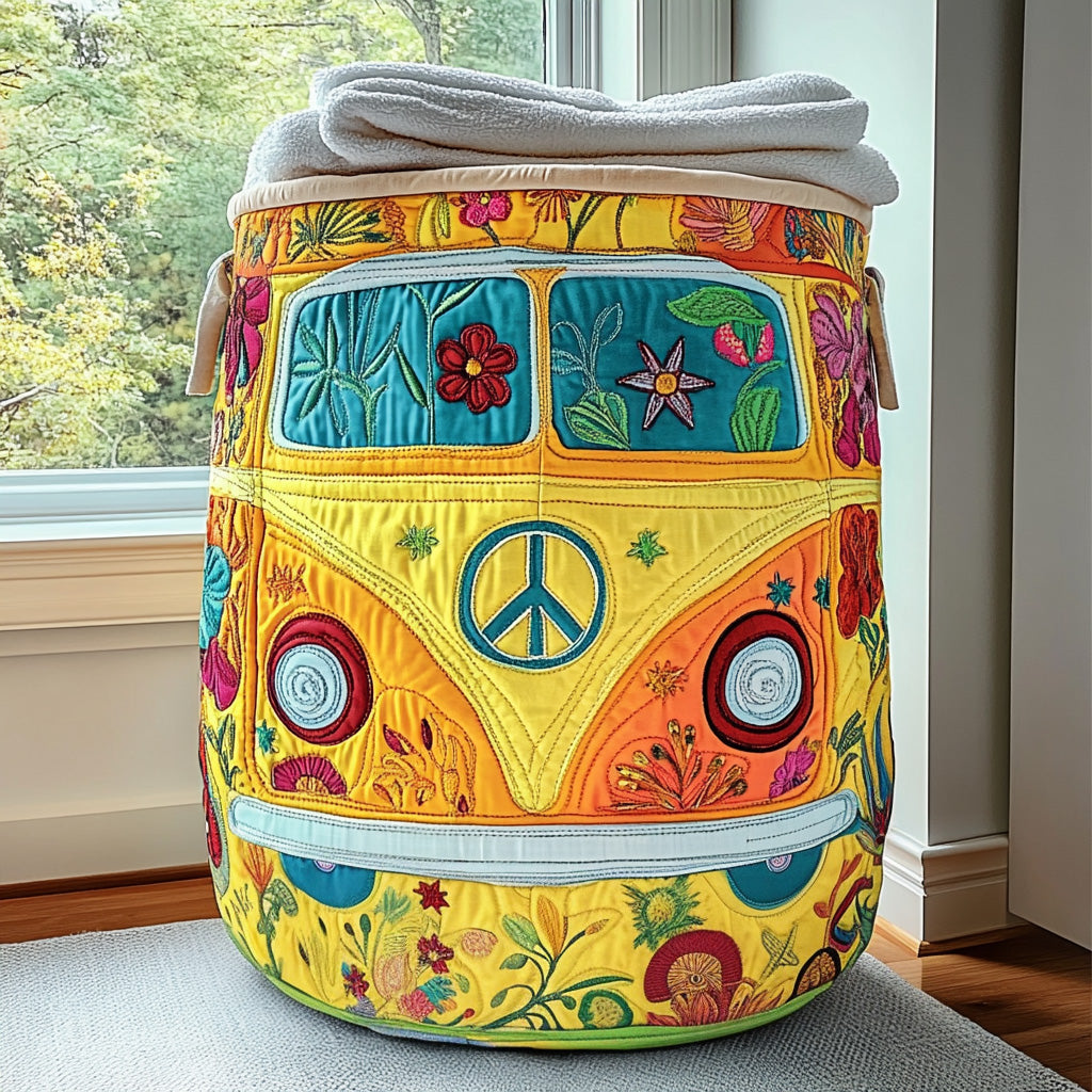Gesteppter Wäschekorb – im bunten Hippie-Stil