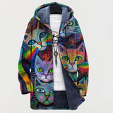 Susanne™ | Kapuzenjacke mit bunten Katzenmotiven
