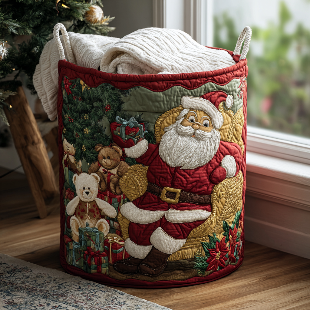 Gesteppter Wäschekorb – mit Weihnachtsmann