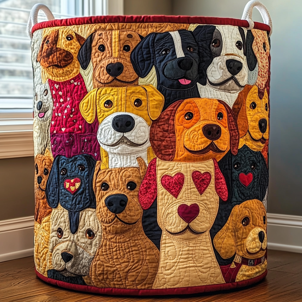 Gesteppter Wäschekorb – mit Hundemotiv