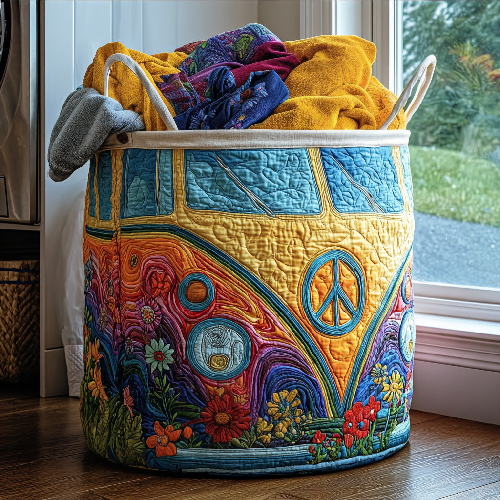Gesteppter Wäschekorb – im bunten Hippie-Stil