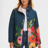 Wilma™ | Steppjacke mit Blumen auf Marine
